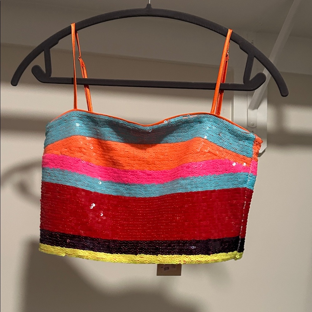 Ramy Brook Multicolor Sequin Crop Top